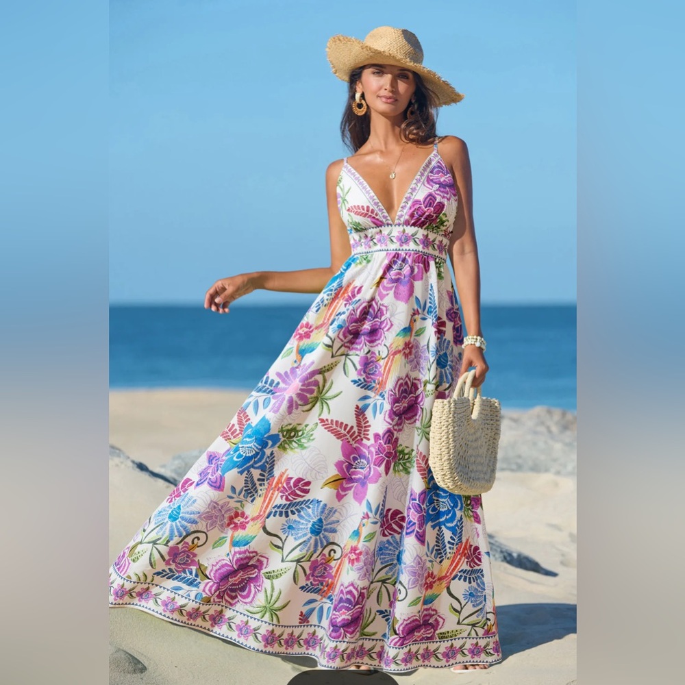 Cupshe White Maxi Dress with Multicolor Floral Print